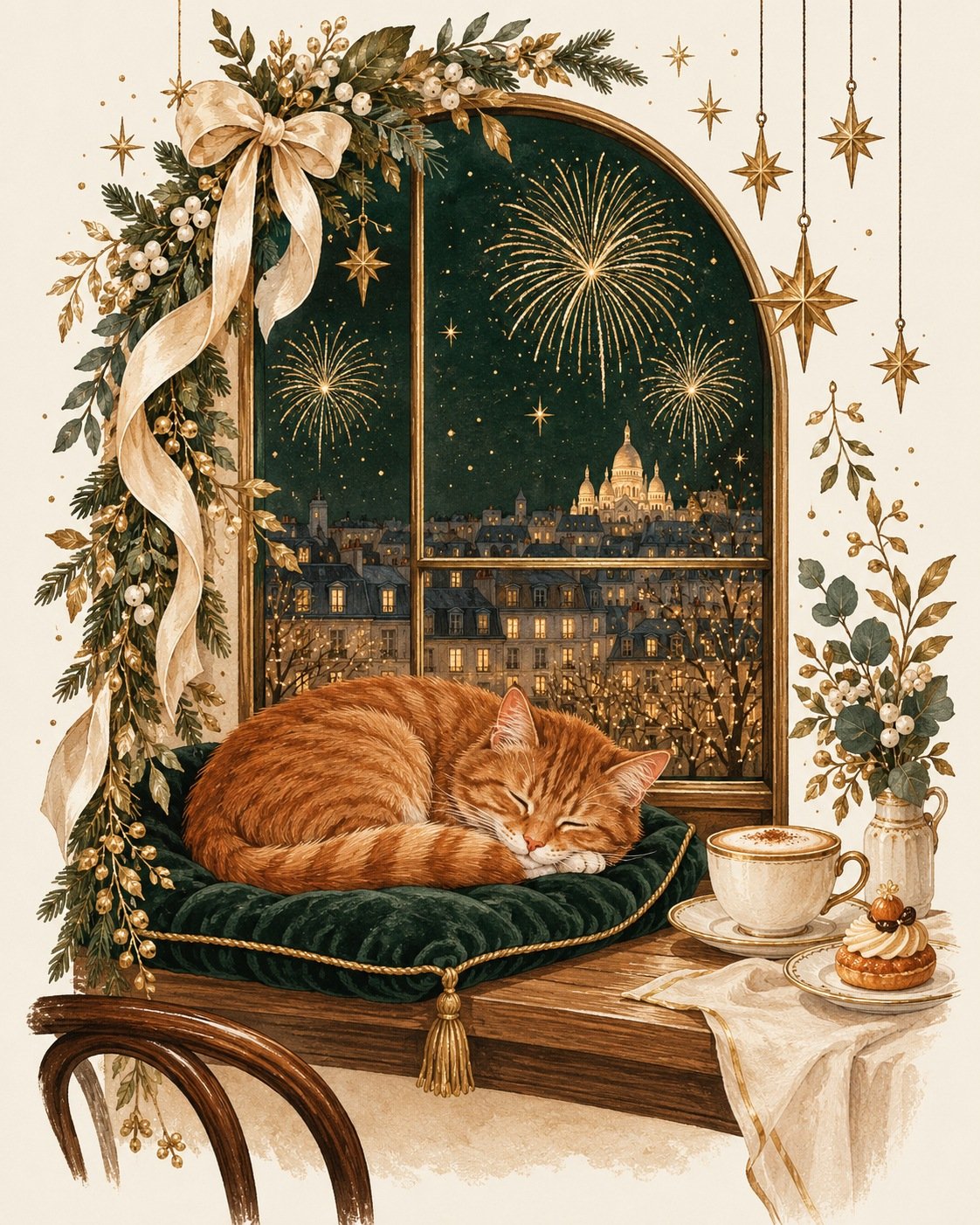 Illustration festive du chat de La Patte de Velours